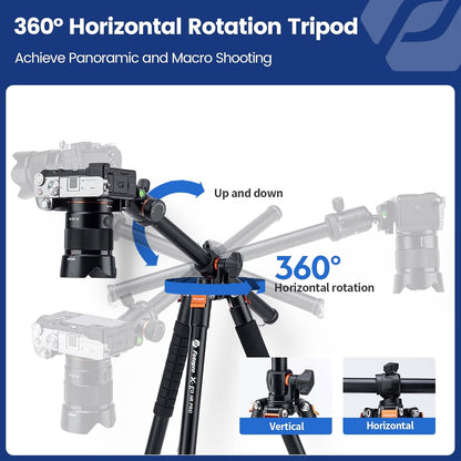 Camerastatief Met Kogelkop – Fotostatief – Reisstatief – Videostatief – Monopod – Horizontale Middenkolom 44 Cm – Verstelbare Hoogte 22,5 Tot 172 Cm