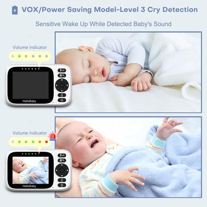 HelloBaby Babymonitor met 2 camera's, 8,1 cm (3,2 inch) IPS-display, geen wifi, op afstand bestuurde panorama-zoom, infrarood nachtzicht, 1000 meter draadloze verbinding