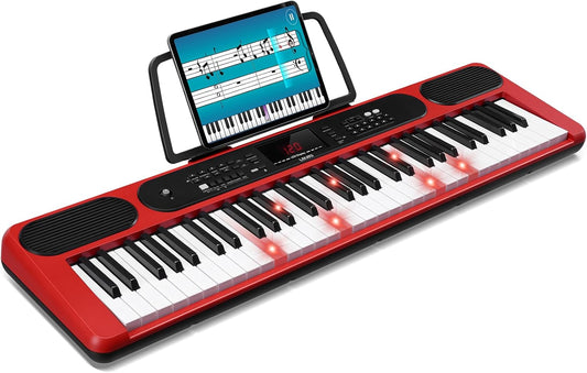Keyboard piano – Elektronisch Keyboard – Piano Keyboard – Digitale Piano – Muziekkeyboard – Rood – 61 Verlichte Toetsen – Dubbele 3W-Luidsprekers