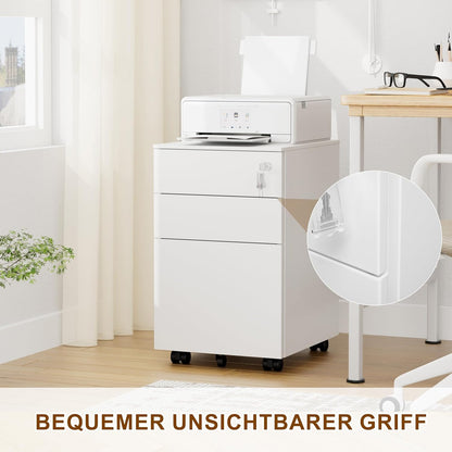 Rolcontainer met laden, mobiele archiefkast onder bureau, afsluitbare bureaukast, printtafel, 3 laden, 4 sleutels, voorgemonteerd, kantoor, thuiskantoor, voor A4/Legal/Letter