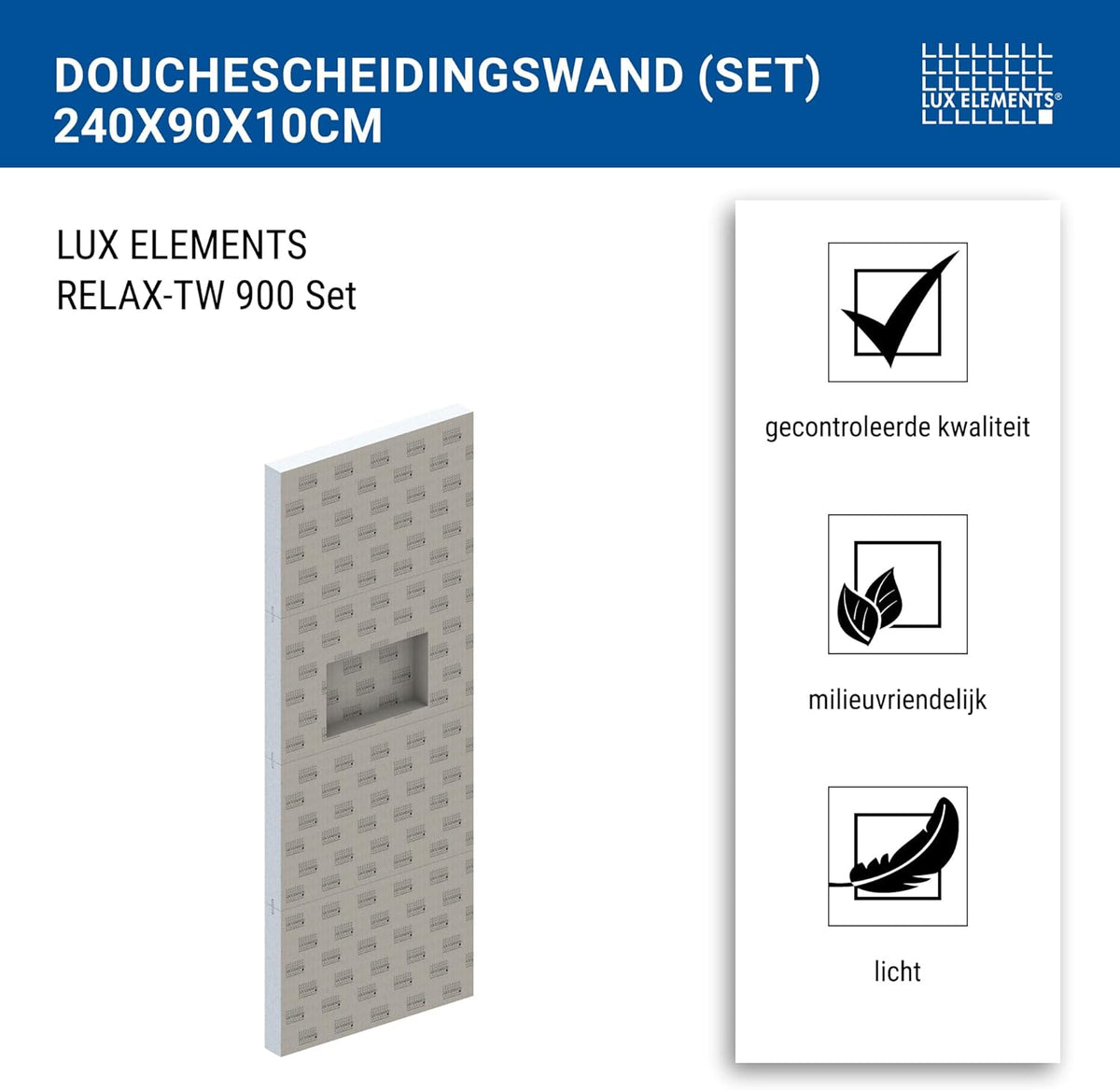 Douchescheiding – Douchewand – Douchepaneel – Scheidingswand – Douche-element – Inclusief Niche – 240 x 90 x 10 cm – 4-delig Met Montagelijm