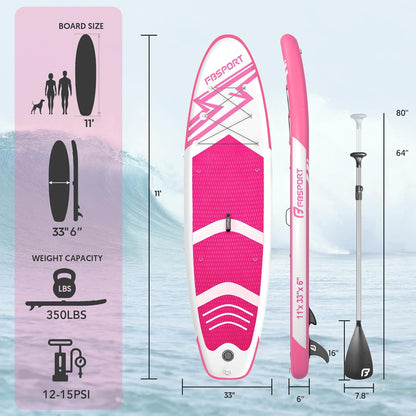 FBSPORT Opblaasbaar stand-up-paddleboard, stand-up paddleboard, 15 cm dik, surfplankkit met verstelbare aluminium SUP-peddel + handpomp