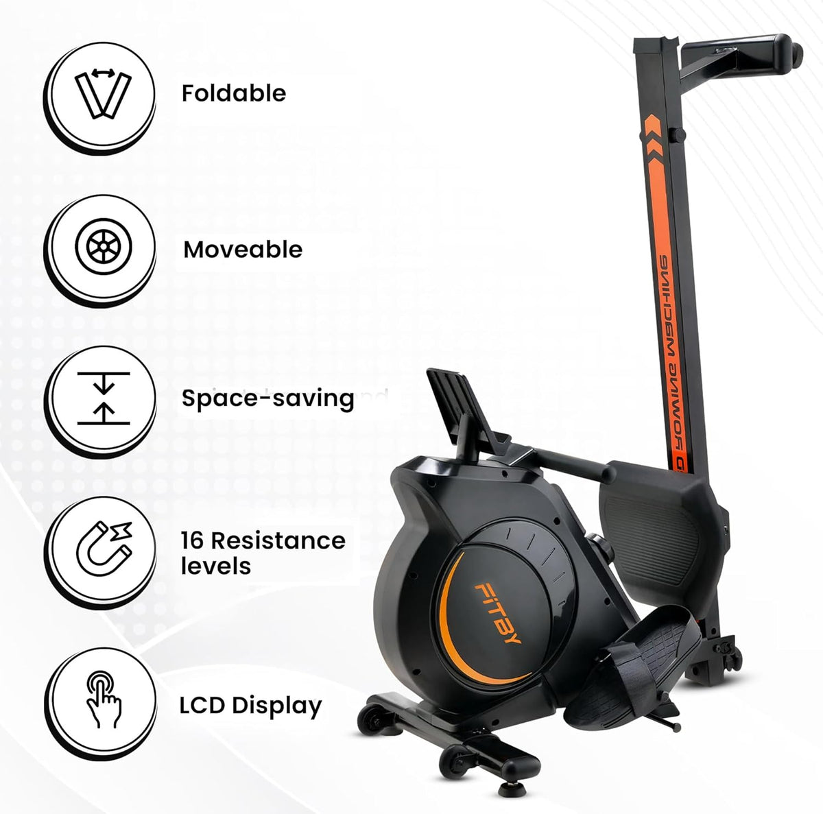 Rowing machine for home - Rowing machine with adjustable magnetic resistance - Rowing machine with 16 resistance levels - Collapsible - 150 kg load - LCD monitor - Black - QUORE