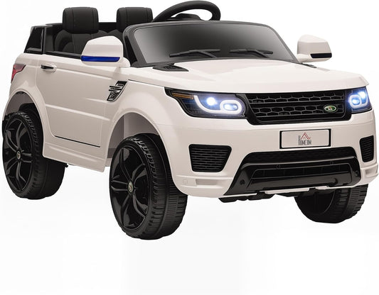 HOMCOM Elektrische auto voor kinderen, SUV, elektrisch voertuig, 12 V, dubbele motoren, snelheden 3-5 km/u, veerophanging, afstandsbediening 2,4 G, ledlampen, muziek en claxon, 3-6 jaar, wit