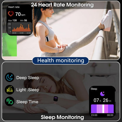 Puqo Smartwatch voor heren en dames, 1,95 inch smartwatch, oproepen beantwoorden en beantwoorden, 112 sportmodi, fitnesstracker met stappenteller, slaap-/hartslagmeter, IP68 smartwatch, lichtroze