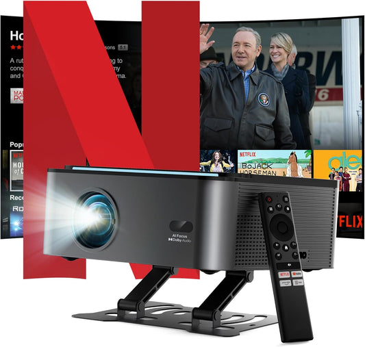 [Officiële Netflix 1000ANSI] 4K home theater projector met App Store, Live TV, 20W Dolby Audio, projector 1080p autofocus/keystone, WiFi6 Bluetooth, DTS, 4K 60Hz lage latentie voor case/spel, Ares A2