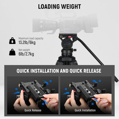 NEEWER Camerastatief met vloeiende kop, robuust, licht, compact, draagbaar, reishouder voor DSLR-camcorder, compatibel met DJI Gimbals, compatibel met Manfrotto QR-platen, max. 13,2 kg, TP73