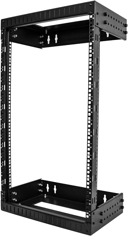 StarTech.com 2 Post 18U Heavy-Duty Wandmonteerbare Server Rack, 19" Open Frame Netwerk Rack met verstelbare Diepte, Data Rack voor IT/AV/Patchpanelen/Computer Apparatuur (RACK-18U-20-WALL-OA)
