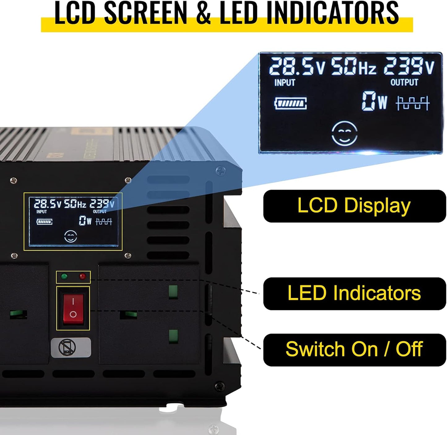 VEVOR Zuivere Sinusomvormer 2000W Digitale Auto-Omvormer 24V Gemodificeerde Sinus Omvormer Ideaal Voor Een Cadeau Mobiele Telefoon Laptop Elektrisch Licht Digitale Camera Borstkolf TV Magnetron Enz