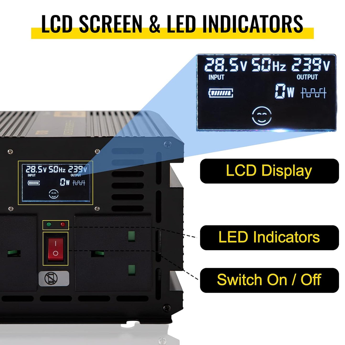 VEVOR Omvormer sinusgolf, gemodificeerde spanning van 24 V DC naar 240 V AC, gemodificeerde transformator, vermogen 2000 W naar 4000 W, omvormer met lcd-display, lcd-afstandsbediening