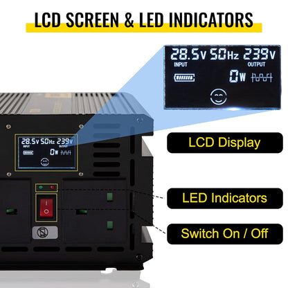 VEVOR Omvormer sinusgolf, gemodificeerde spanning van 24 V DC naar 240 V AC, gemodificeerde transformator, vermogen 2000 W naar 4000 W, omvormer met lcd-display, lcd-afstandsbediening