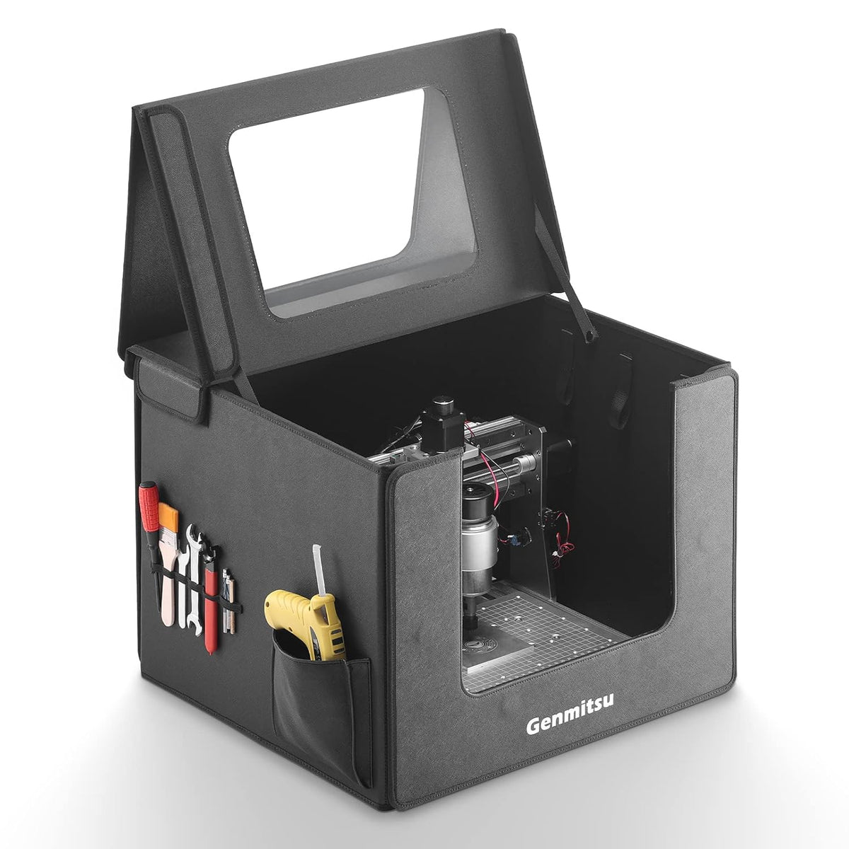 Genmitsu KABA Fold CNC-behuizing voor CNC-routermachine, ruisonderdrukking, stofdicht, vlamvertragend, met zijwerkbalk, compatibel met Genmitsu 3020-PRO MAX en V2, 3018-serie CNC, 520 x 475 x 405 mm