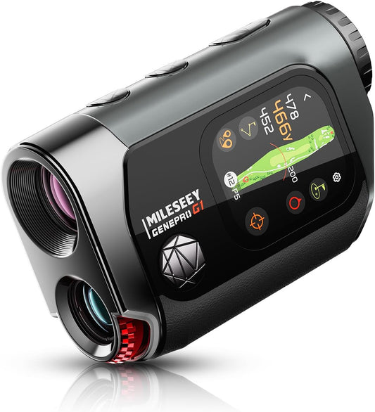 MILESEEY GenePro G1 Touchscreen & GPS-afstandsmeter met hellingshoek, meer dan 43.000 vooraf geïnstalleerde golfbanen, 1300 yards laser-afstandsmeter voor golf met rood en groen display