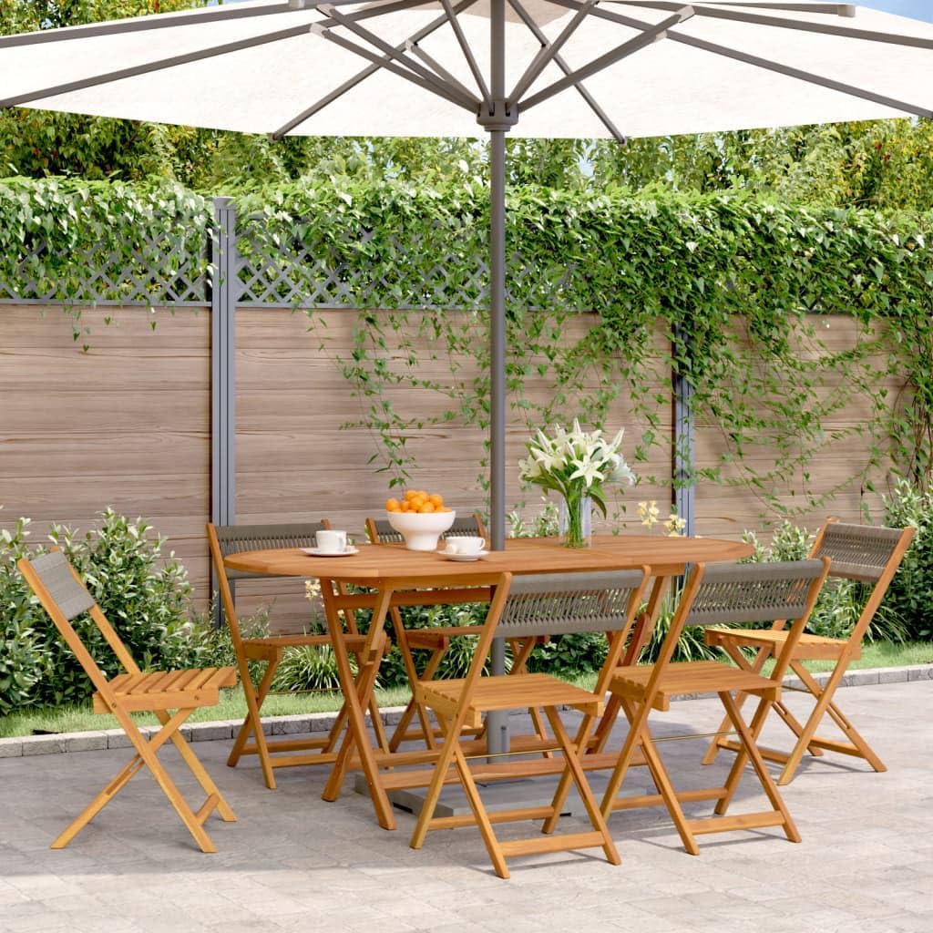 Gecheer Pack of 6 Folding Garden Chairs Grey Solid Wood Acacia Wood Armchair Outdoor Dining Chairs Outdoor Patio Chairs P3214605 - QUORE
