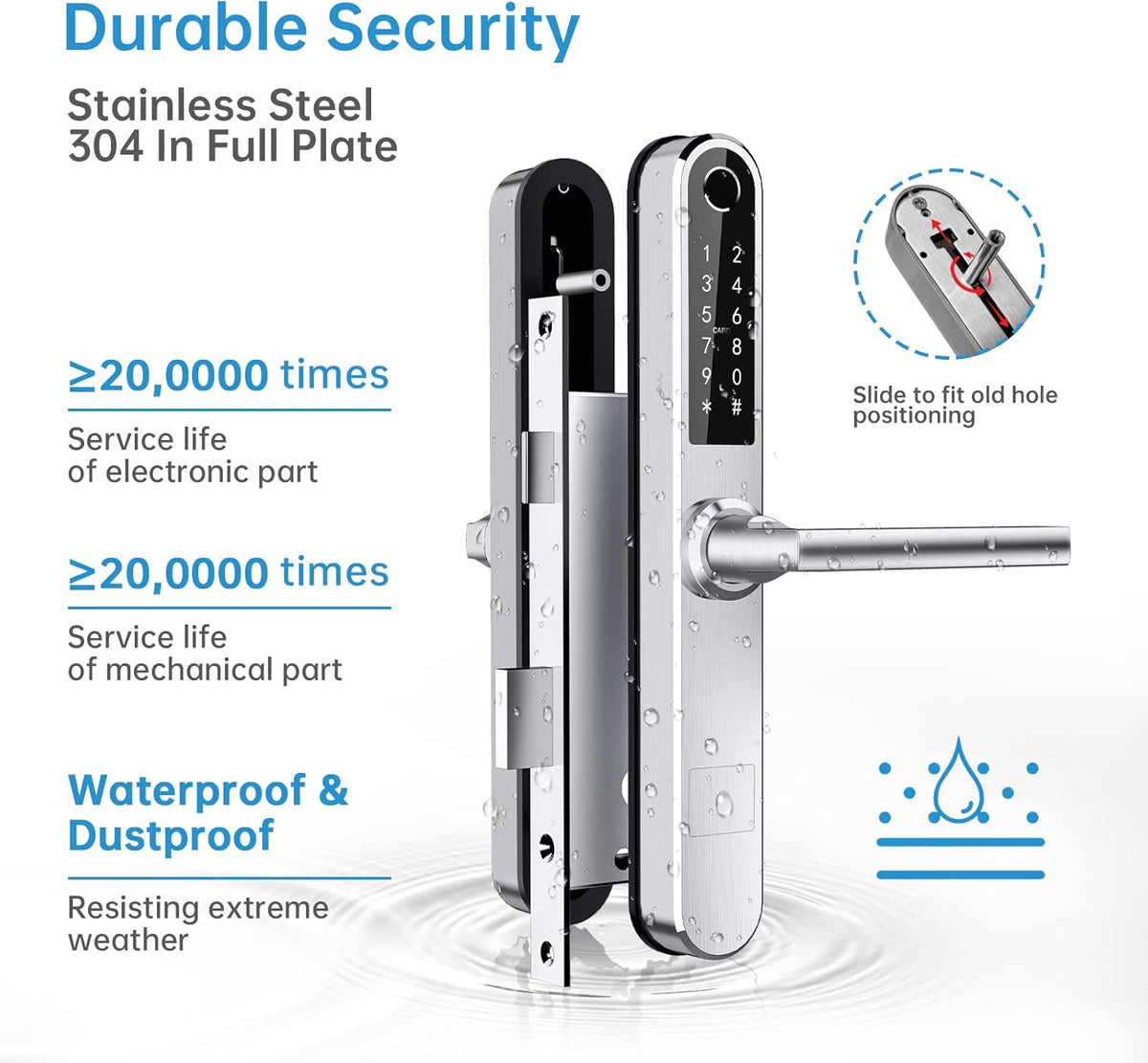 Slanke Vingerafdruk Bluetooth Smart Deurslot met Touchscreen, Vingerafdruk Toetsenbord Kaartsleutels Unlock voor Aluminium Swing Deur (Zilver)
