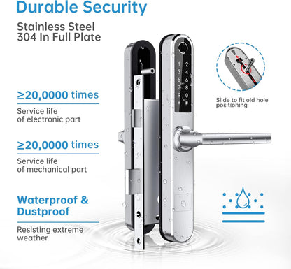 Slanke Vingerafdruk Bluetooth Smart Deurslot met Touchscreen, Vingerafdruk Toetsenbord Kaartsleutels Unlock voor Aluminium Swing Deur (Zilver)