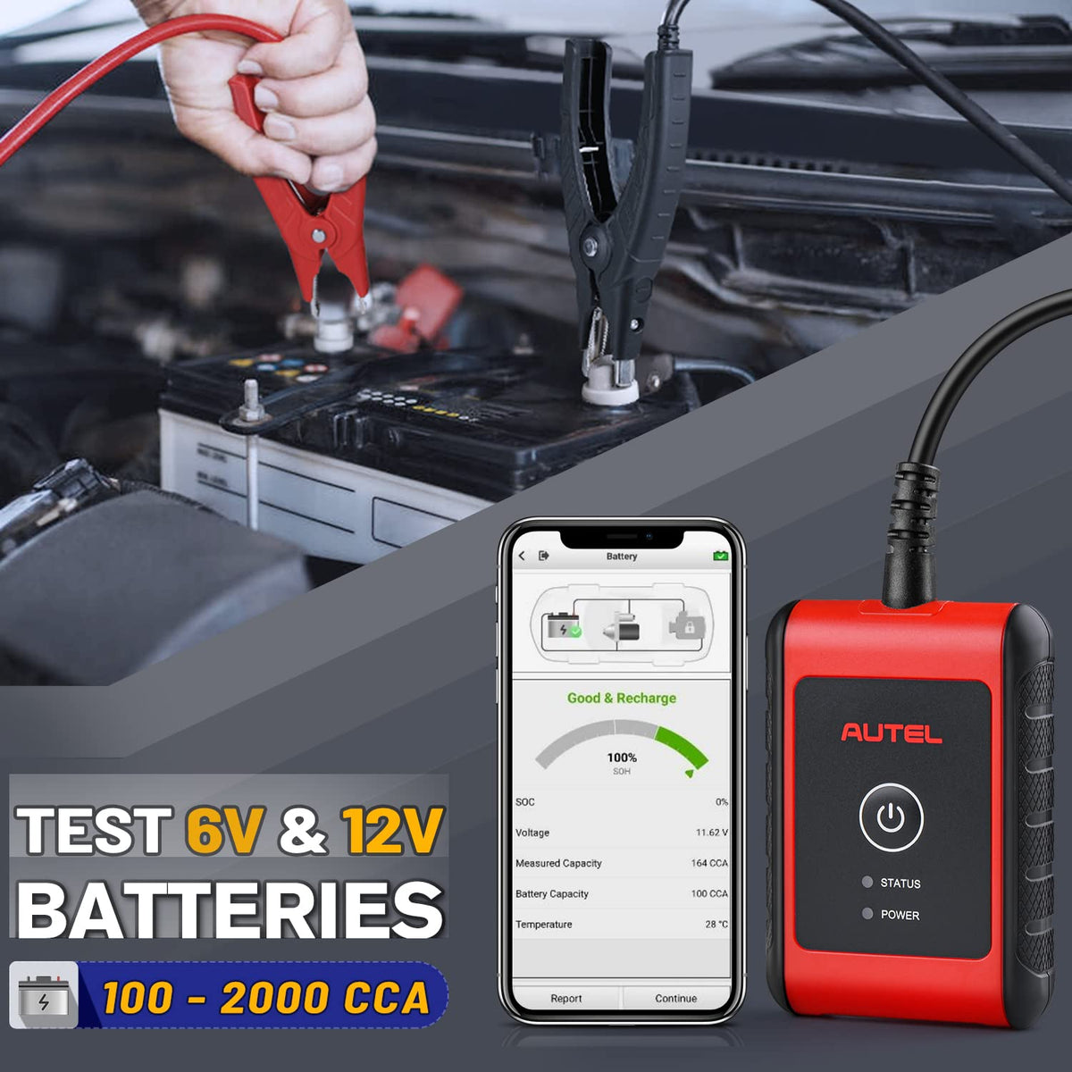 Batterijtester – Accutester – Accu Analyzer – Accutestapparaat – Accuspanningsmeter – 6V en 12V Batterijen Testen – Adaptive Conductance Technologie - QUORE