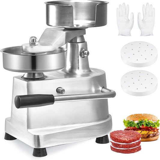 Hamburgerpattymaker – Hamburgerpers – Burgerpers – Hamburgermaker – Vleespers – 130 Mm / 5 Inch – Handmatig Hefboomontwerp, ≥100 Patties Per Uur – SUS304 Rvs Voedselbak