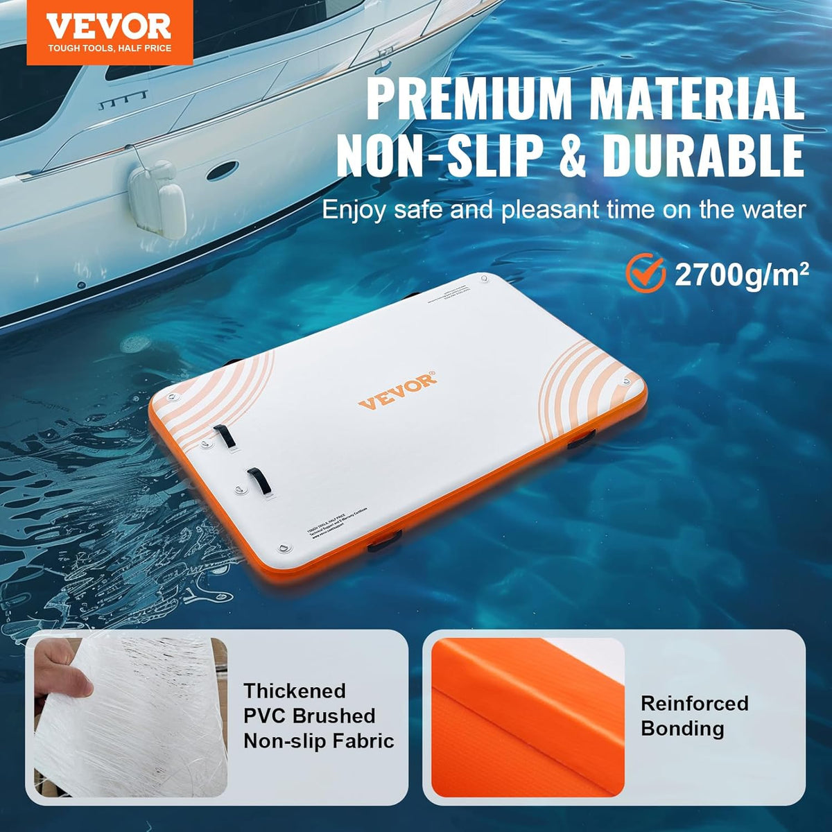 VEVOR Opblaasbaar drijvend dok, 8 x 5 ft opblaasbaar dockplatform, antislip waterdrijvende dokmat met draagbare draagtas en afneembare ladder, drijvend platform eilandvlot voor zwembad, strand, oceaan