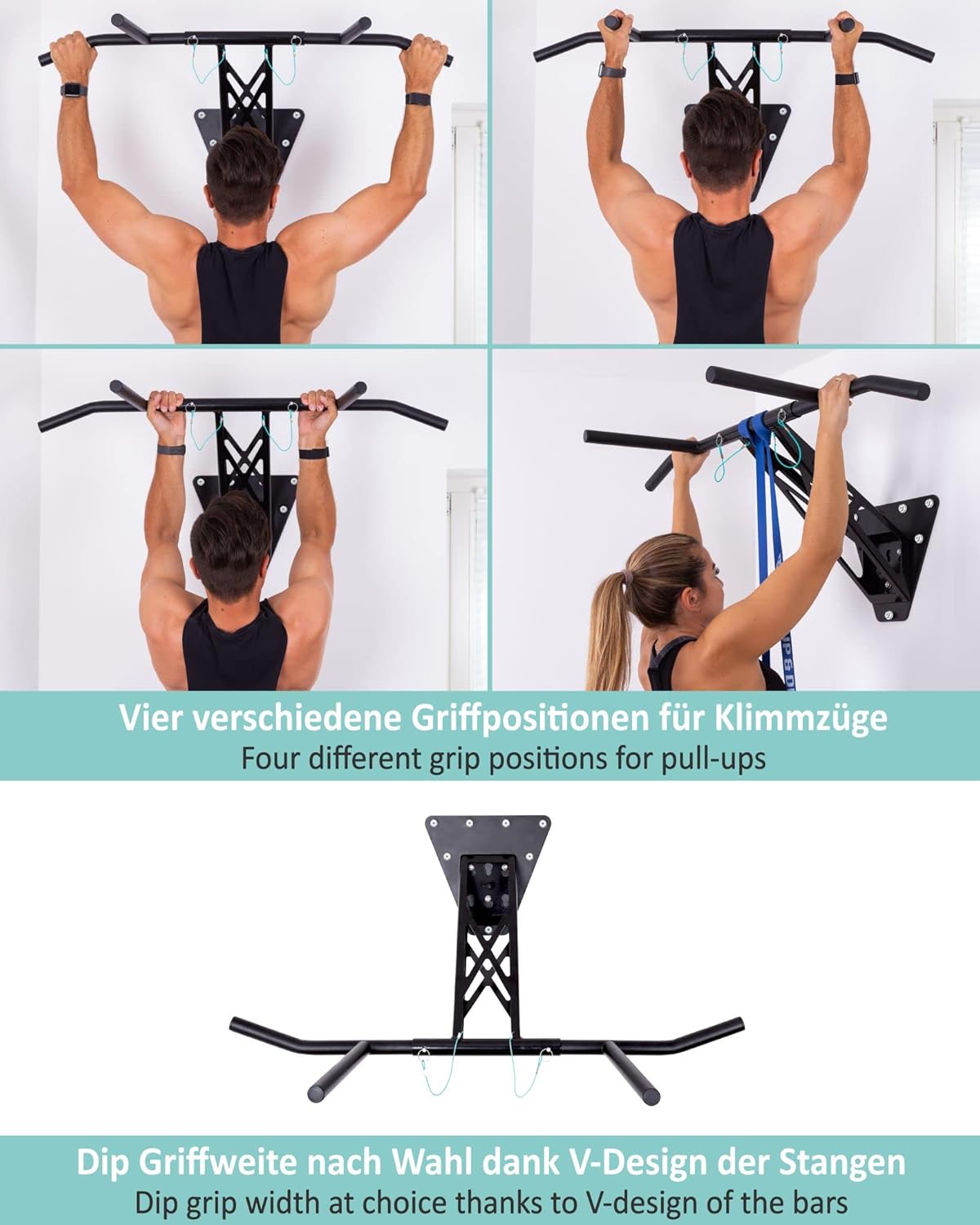 Portable Pullup & Dip Pull-Up Dip Bar, Mobile For Wall Mounted And Trees/Poles, Indoor & Outdoor Pull-Up Dip Bar Combi For Home And Garden/Park, Premium Quality Chin-Up Dip Bar - QUORE
