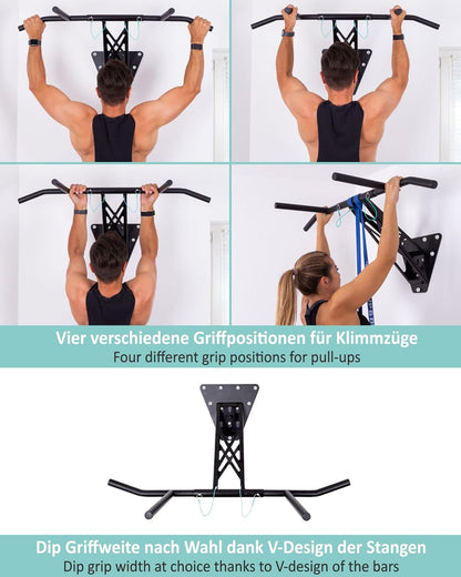 Portable Pullup & Dip Pull-Up Dip Bar, Mobile For Wall Mounted And Trees/Poles, Indoor & Outdoor Pull-Up Dip Bar Combi For Home And Garden/Park, Premium Quality Chin-Up Dip Bar - QUORE