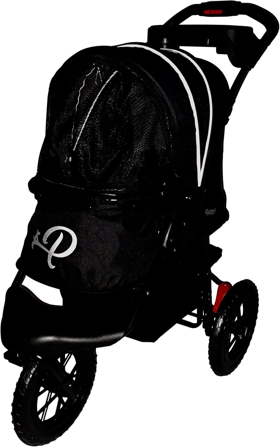 PETIQUE Chinook Zwart | Luxe hondenwandelwagen | Vouwen met één hand | 12" Eva-banden voor en achter voor extra comfort | Reflecterende binding | Houdt huisdier tot 23 kg | Dierendrager