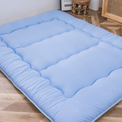 Maxyoyo Futonmatras, gewatteerd Japanse vloermatras, doorgestikte bedtopper, extra dik opvouwbaar slaapkussen, ademend vloerbed, logeerbed, slaapbank (dusty-blue, eenpersoons)