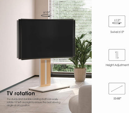 FITUEYES Design TV-standaard op standaard, voor schermen van 55 tot 88 inch, in hoogte verstelbaar, tv-kast van massief hout, draaibaar, maximale belasting 60 kg, hoek verstelbaar ± 30 graden,
