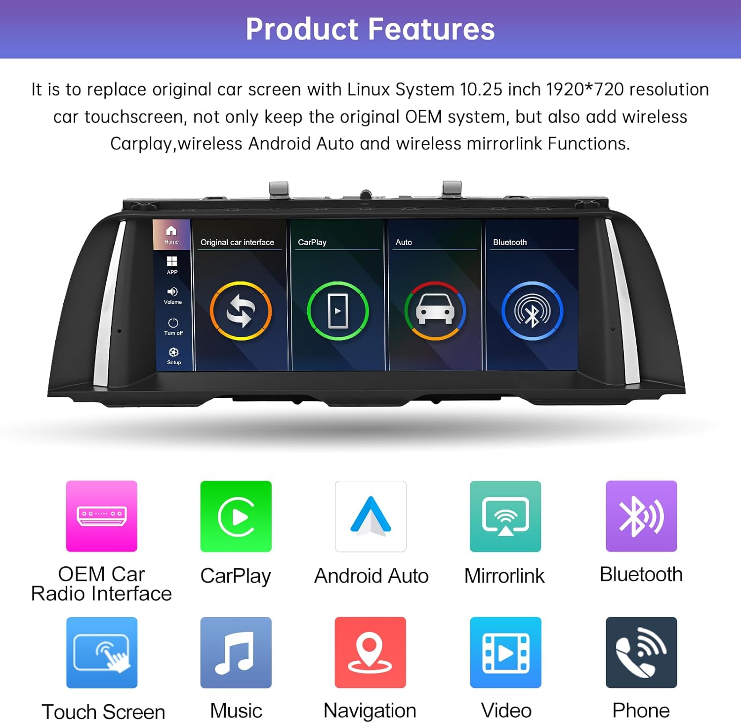 Road Top 10.25 Inch Car Radio Touch Screen Wireless CarPlay Android Car for BMW 5 Series F10/F11 2010-2011 Year with CIC System, Car Stereo Multimedia Radio Receiver - QUORE