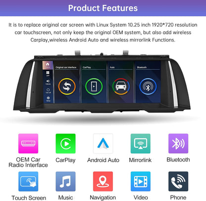 Road Top 10.25 Inch Car Radio Touch Screen Wireless CarPlay Android Car for BMW 5er F10/F11 2012-2016 Year with NBT System, Car Stereo Multimedia Car Radio Receiver (Not for F07!!!) - QUORE
