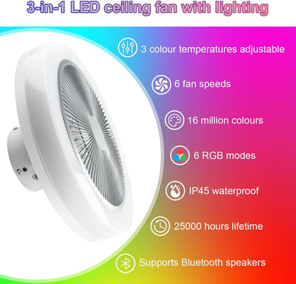 LED plafondlamp met ventilator timer Rustige moderne RGB plafondventilator met verlichting en afstandsbediening &APP, dimbare Bluetooth muziek LED plafondlamp voor slaapkamer woonkamer