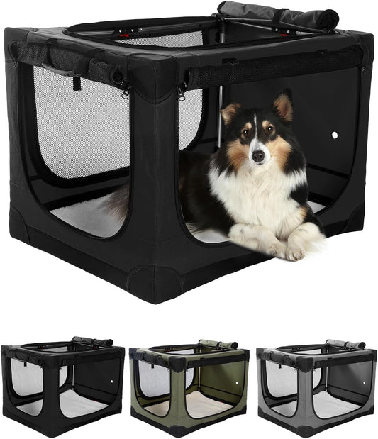 Opvouwbare reishondenbench van 36 inch voor middelgrote en grote honden, draagbare hondenkrat 4-deurs opvouwbare zachte kennel met kauwbestendige gaasramen voor reizen binnen en buiten, met opbergtas