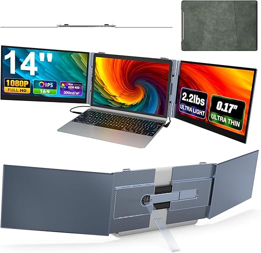 Draagbare Monitor – Portable Scherm – Extern Scherm – Laptop Uitbreiding – Ultradun & Lichtgewicht – 14 Inch Full HD IPS – Aluminium Standaard – Plug & Play Compatibel