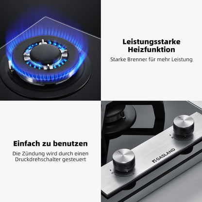 Gaskookplaat – Gasfornuis – Inbouwkookplaat – Glaskeramische Kookplaat – 2-Pits Kookplaat – Compact 30 cm Breed – Zwart Gehard Glas