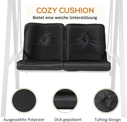Outsunny Hollywoodschaukel 2-Sitzer Gartenschaukel mit Verstellbarem Dach, Kissen, Schaukelbank bis 220 kg Load Bar, für Garten, Balcony, Schwarz, 145 x 116 x 172 cm - QUORE