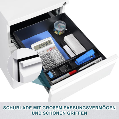 Rolcontainer, archiefkast, afsluitbaar met 4 sleutels, kantoorkast van metaal, archiefkast onder bureau, met 4 laden, voorgemonteerd, afsluitbaar, kantoor, wit