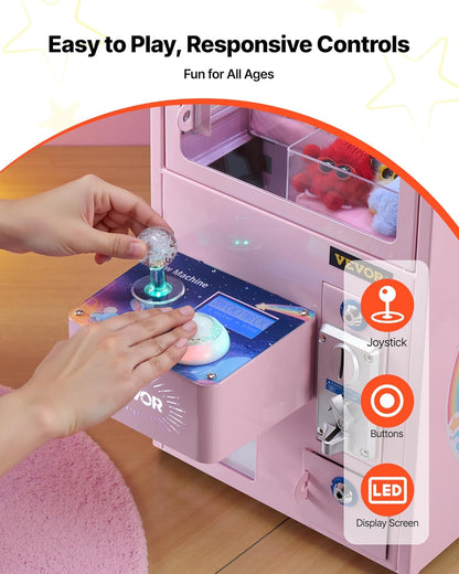 VEVOR Klauwmachine voor meetspellen, 30 W, met licht- en geluidseffecten, stalen klauwmodus, compatibel met pluche dieren van 40 tot 80 mm, ideaal voor thuisbioscopen en games, roze