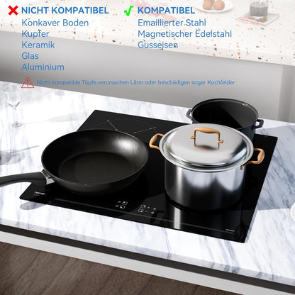 Hermitlux Inductiekookplaat, 60 cm, 4 kookplaten, 9 standen, Touch Slider Control, veiligheidskookplaat en timer, 7200 W