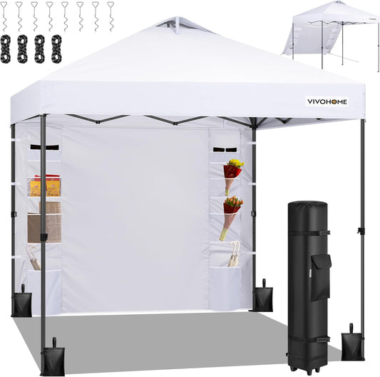 VIVOHOME 3x3m Pop-up Paviljoen met Zijwand, Opvouwbaar Tuinpaviljoen met Ventilatie, in Hoogte Verstelbaar, Inclusief Draagtas en 4 Zandzakken voor Buitengebruik Markt Tuin Erf