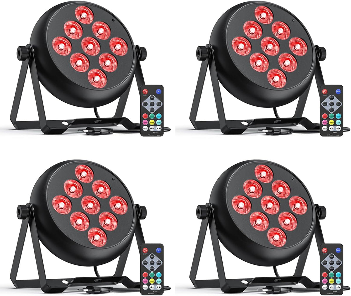 4 stuks LED Par RGBW podiumverlichting, 9 leds DMX-5/8CH met afstandsbediening en 4 bedieningsmodi, PAR-spot voor DJ Disco Bar Party Bruiloft Kerstmis Haloween