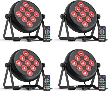 4 stuks LED Par RGBW podiumverlichting, 9 leds DMX-5/8CH met afstandsbediening en 4 bedieningsmodi, PAR-spot voor DJ Disco Bar Party Bruiloft Kerstmis Haloween