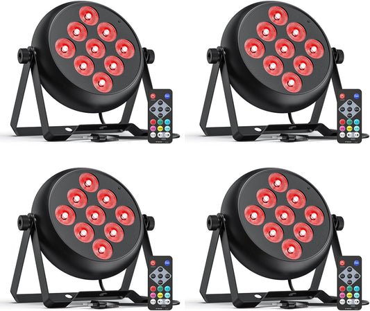 4 stuks LED Par RGBW podiumverlichting, 9 leds DMX-5/8CH met afstandsbediening en 4 bedieningsmodi, PAR-spot voor DJ Disco Bar Party Bruiloft Kerstmis Haloween