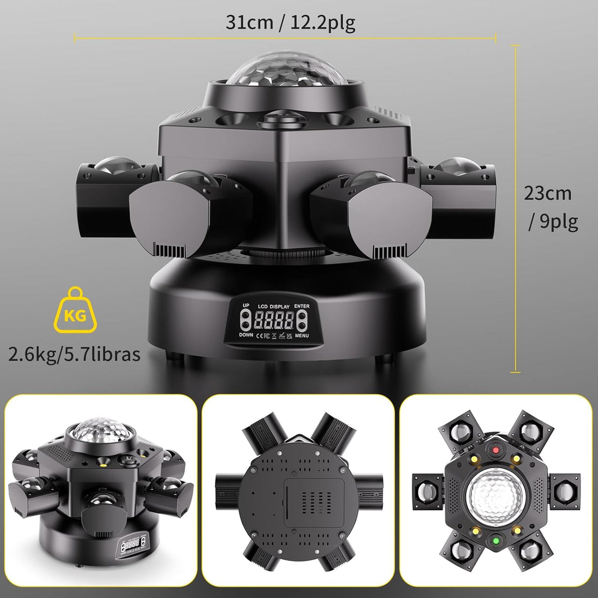 150 W Mini Moving Head Light RGBW discolamp met discobol DMX512 beweegbare schijnwerper, 6 lichtarme stroboscoopeffect, voor feest, familie, bruiloft, verjaardag