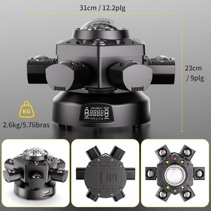 150 W Mini Moving Head Light RGBW discolamp met discobol DMX512 beweegbare schijnwerper, 6 lichtarme stroboscoopeffect, voor feest, familie, bruiloft, verjaardag