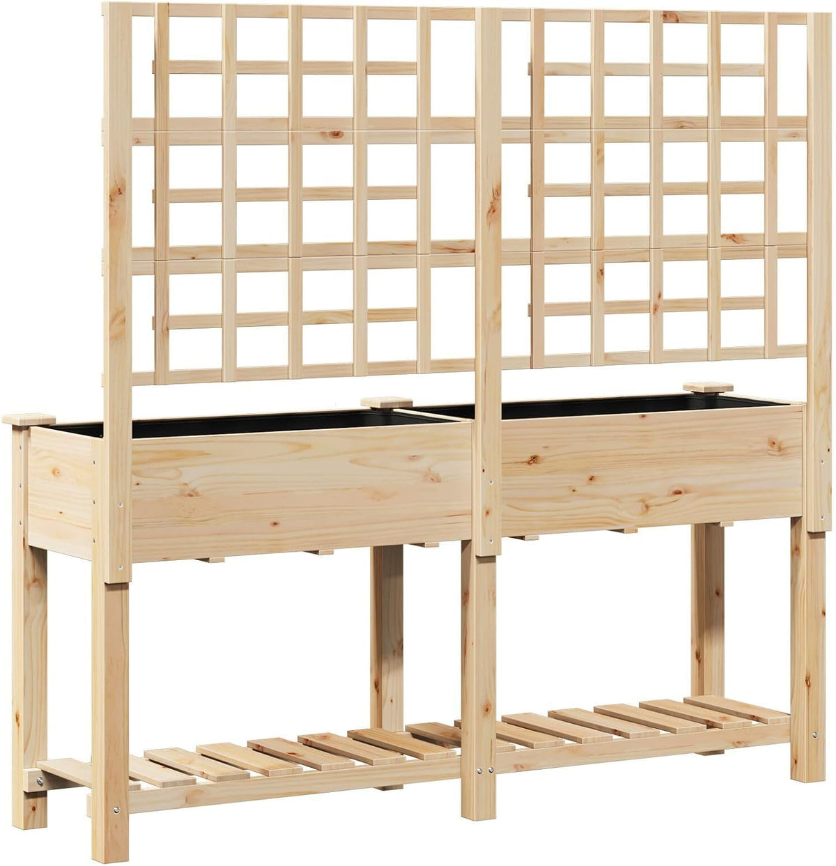 Garden Pot with Planks and Shelf Made of Solid Pine Wood, 161 x 43 x 152 cm, Rectangular Planter, Large for Indoor and Outdoor Use, Beige, Modern Design - QUORE