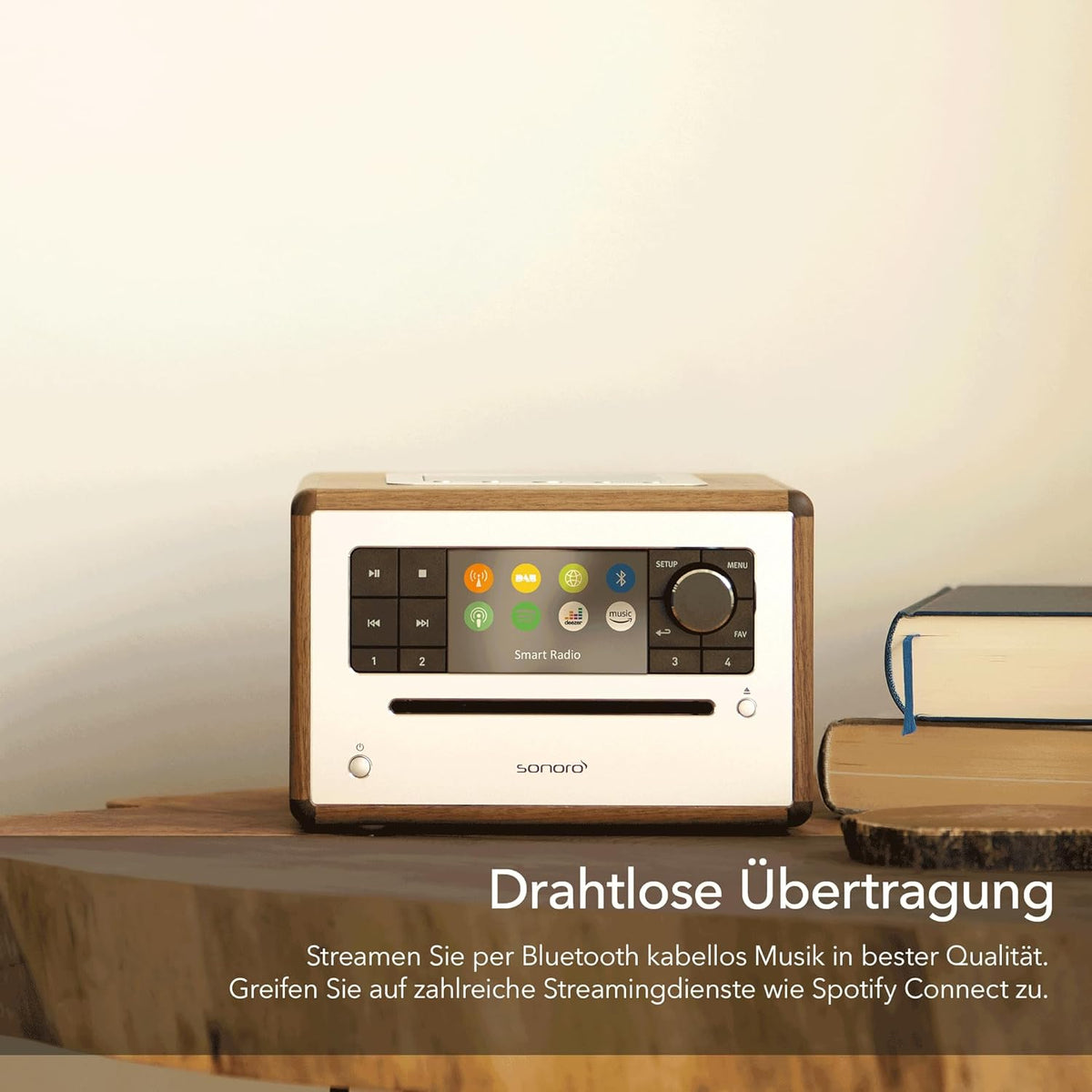 sonoro Elite Internetradio met CD-speler (FM, DAB Plus, Podcasts, Spotify, Amazon Music, Deezer) Walnoot