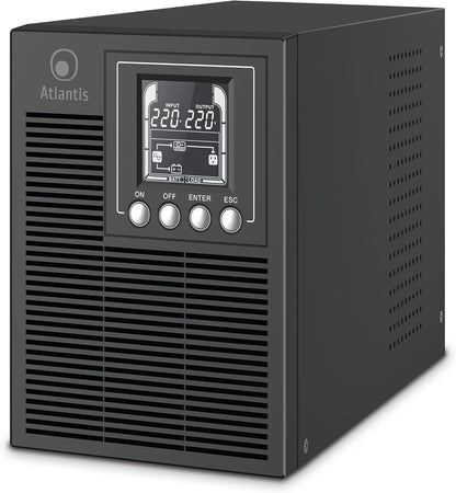 Atlantis A03-OP1002XLN UPS OnLine 88% stillere onderbrekingsgroep, server, dubbele conversie, zuivere sinusgolf, 1000 VA 700 W, Low Noise Gelid ventilator 23,6 dbA, USB, 2 Schuko + 1 IEC, 2 x 12 V-9