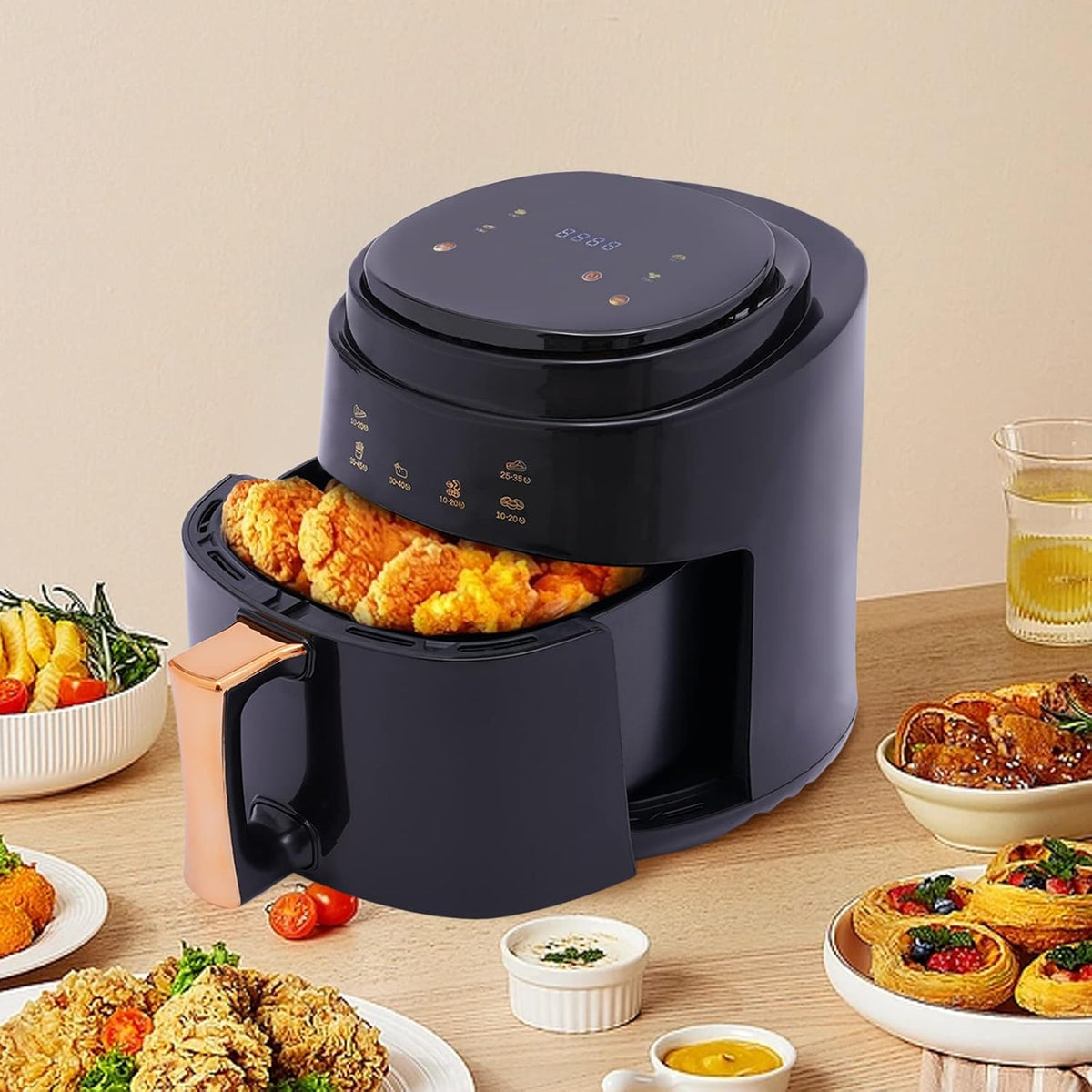 Heteluchtfriteuse - Airfryer - Airfryer zonder olie - 1400W - Smart Touch AirFryer - 360 Heteluchtcirculatiekooktoestel - 8L - Zwart