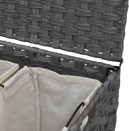 Gecheer Laundry Basket with Wheels, Grey, 66 x 35 x 60 cm, Rattan, Laundry Basket, Laundry Basket, Laundry Basket for Baby Clothing, Bed Linen, Shoes 372046 - QUORE