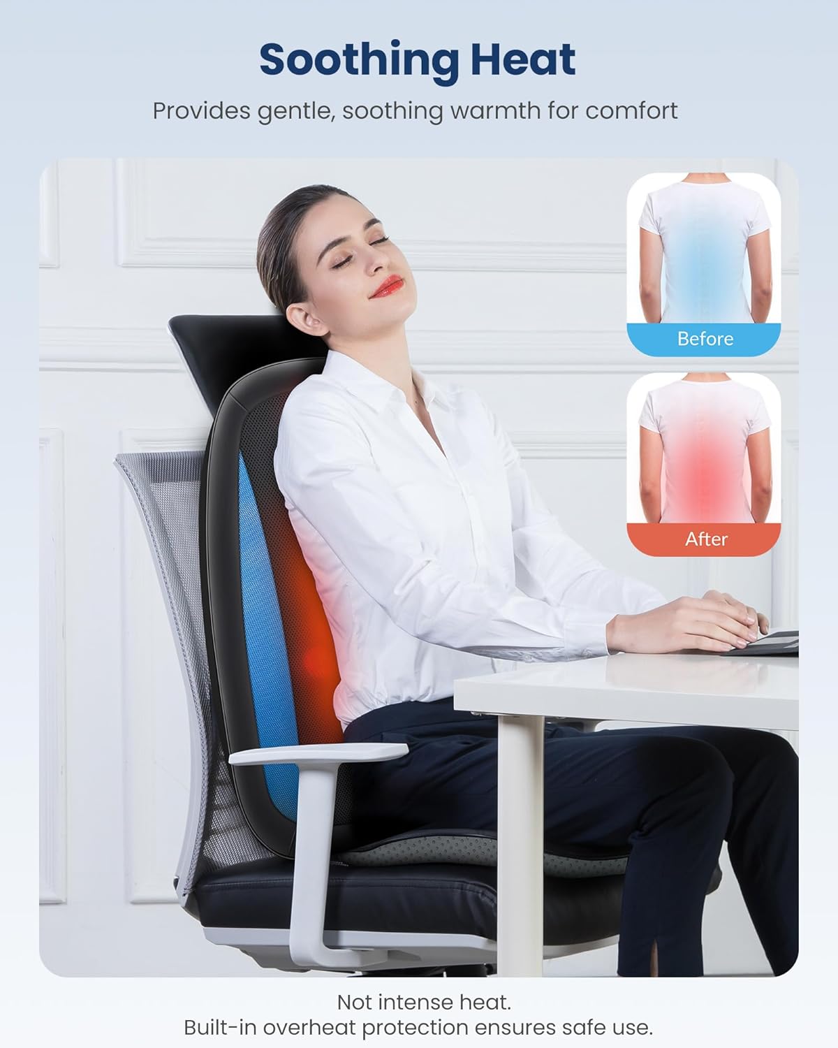 Comfier Shiatsu massagestoelkussen met warmte, shiatsu-massagekussen rugmassageapparaat, ontspanning voor de hele rug, geschikt voor kantoor, thuis en overal daar.